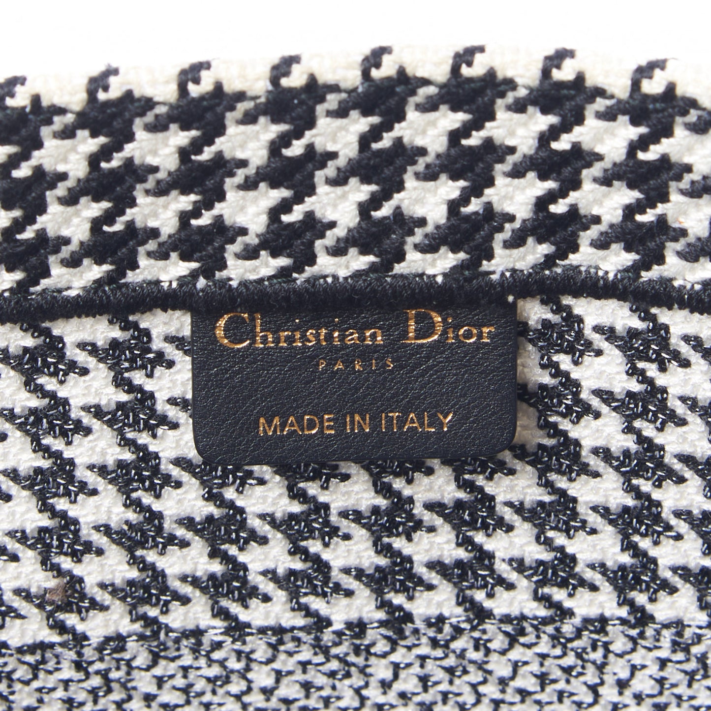 Canvas Houndstooth Embroidered Medium Book Tote Black White