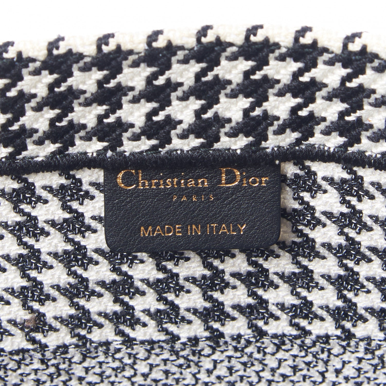 Christian Dior Canvas Houndstooth Embroidered Medium Book Tote Black White 8 of 9