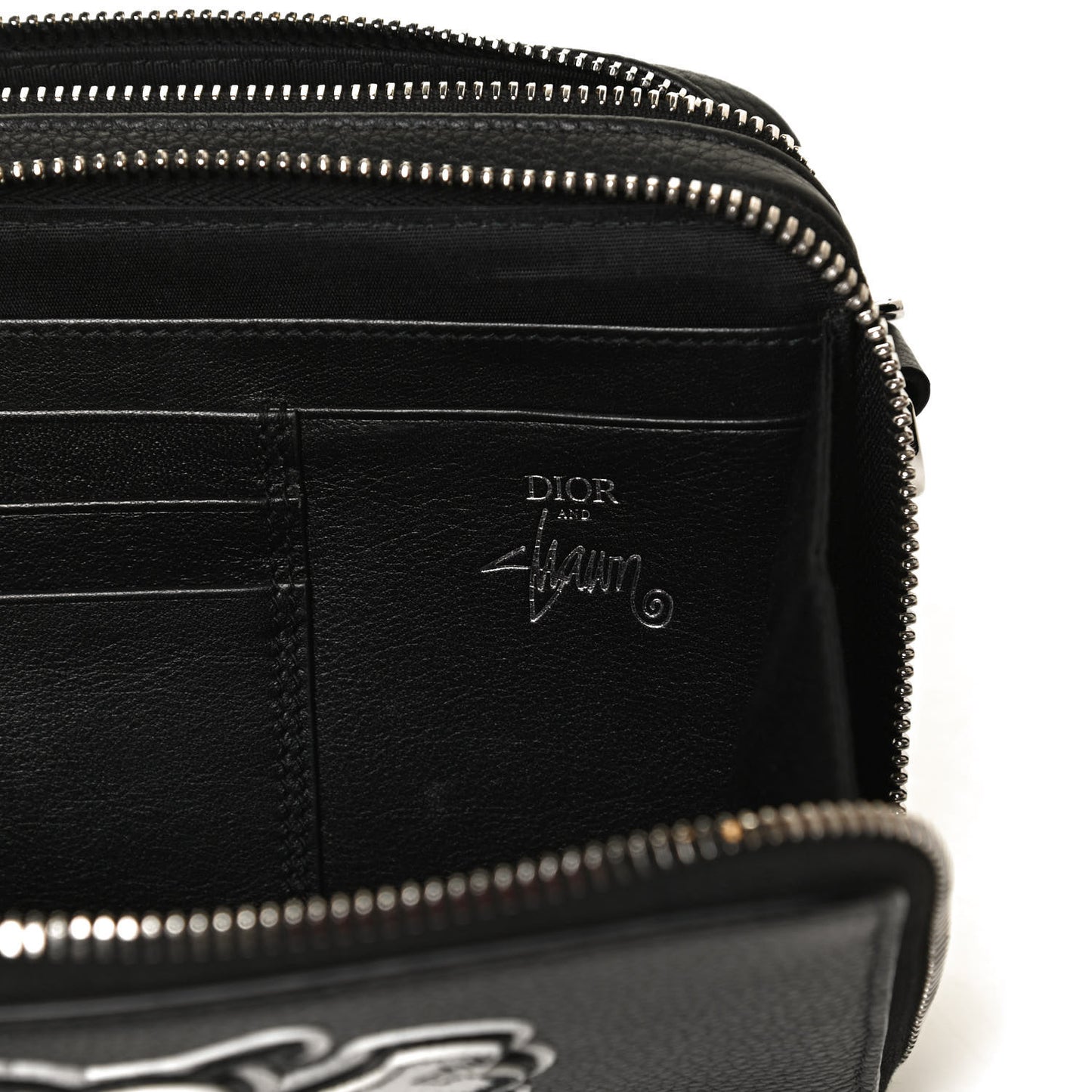 X SHAWN STUSSY Grained Calfskin Double Zip Crossbody Pouch Black