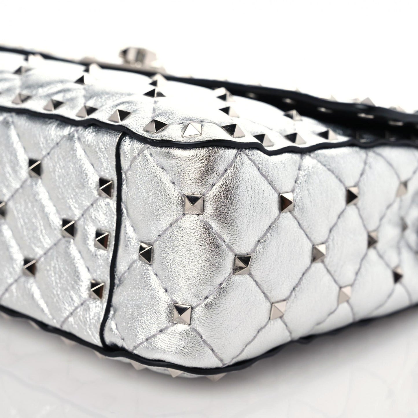 Metallic Nappa Medium Rockstud Spike Shoulder Bag Silver