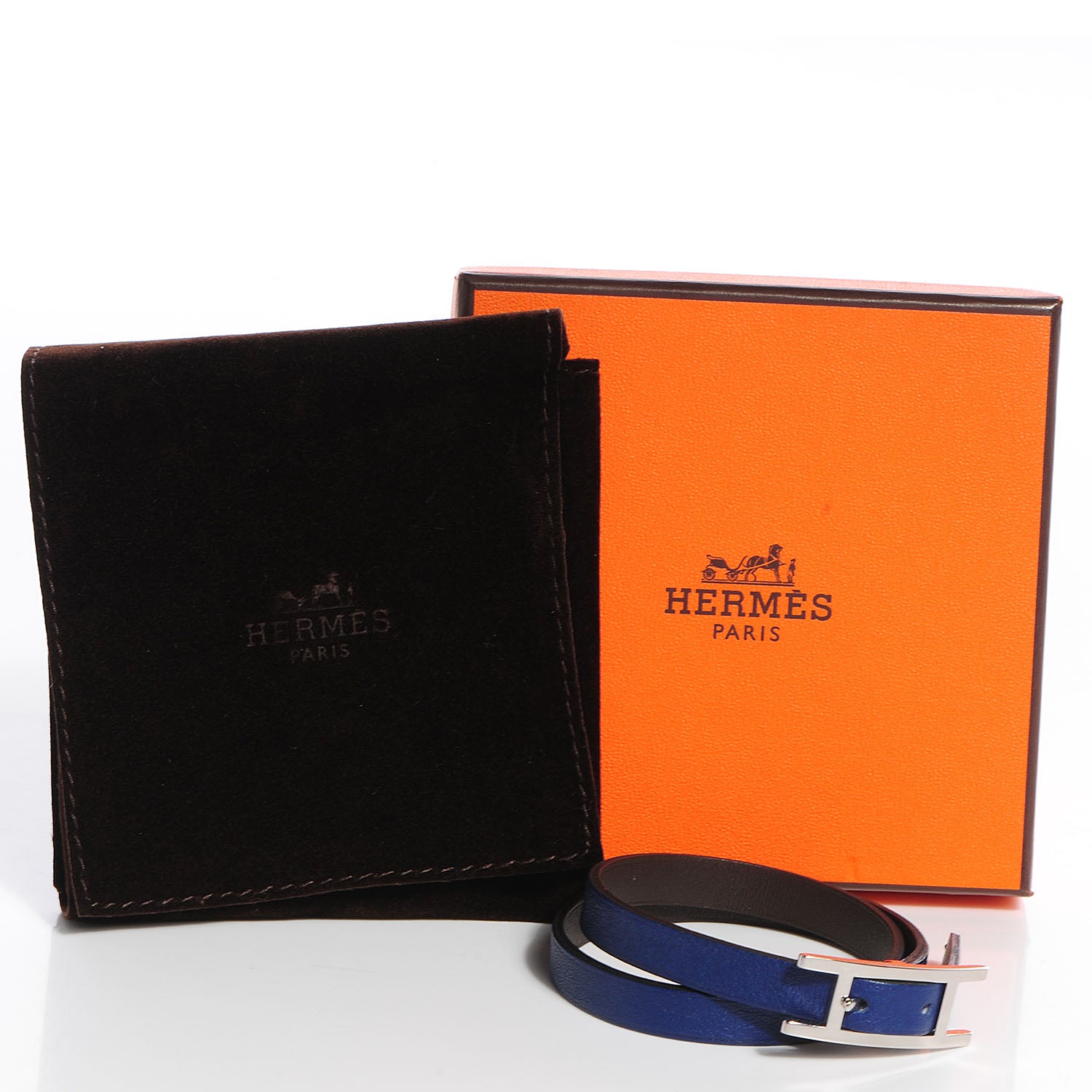 Hermes Swift Chamonix Behapi Double Tour Reversible Bracelet Bleu Sapphire Chocolate XS 5 of 5