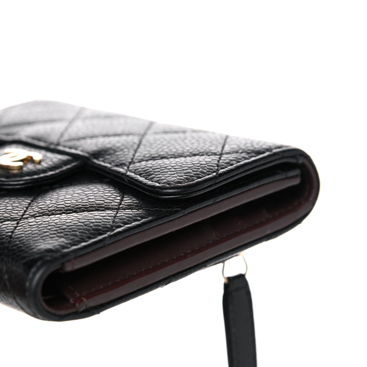 Caviar Quilted Compact Flap Wallet Black
