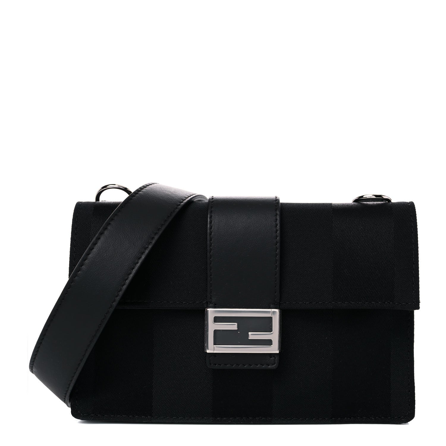 Fendi Recycled Nylon Vitello Grace Light Pequin Baguette Belt Pouch Black 1 of 11