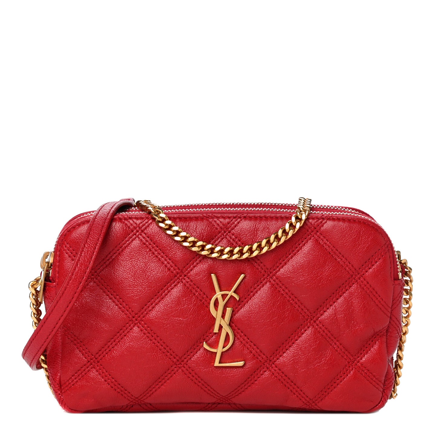 Grained Lambskin Quilted Mini Becky Double Zip Bag Rouge Eros