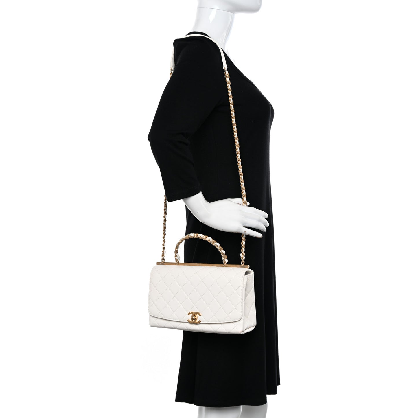 Lambskin Quilted La Parisienne Top Handle Flap White