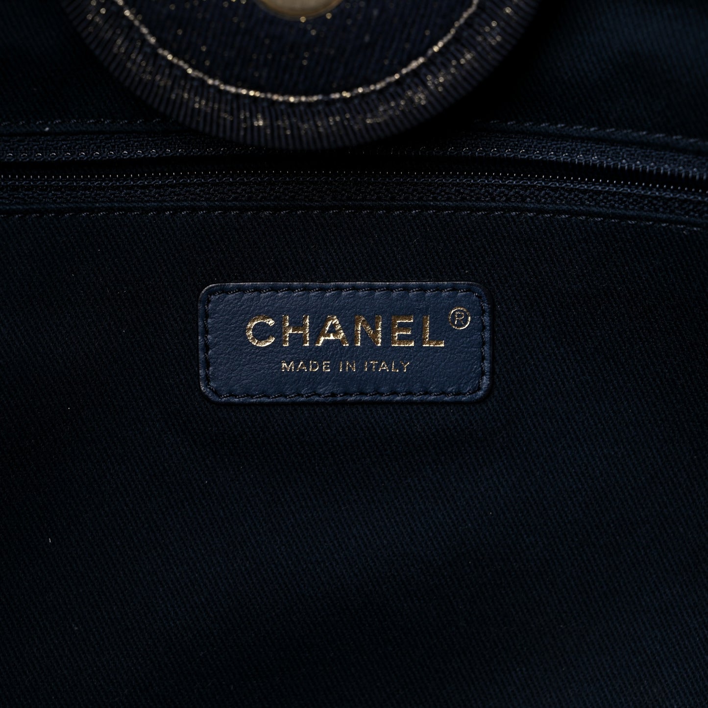 Lurex Canvas Medium Deauville Tote Navy Blue Gold