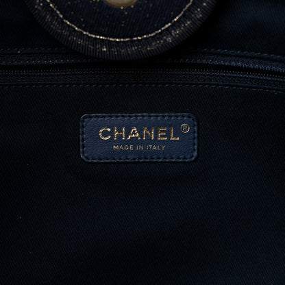 Chanel Lurex Canvas Medium Deauville Tote Navy Blue Gold 5 of 10