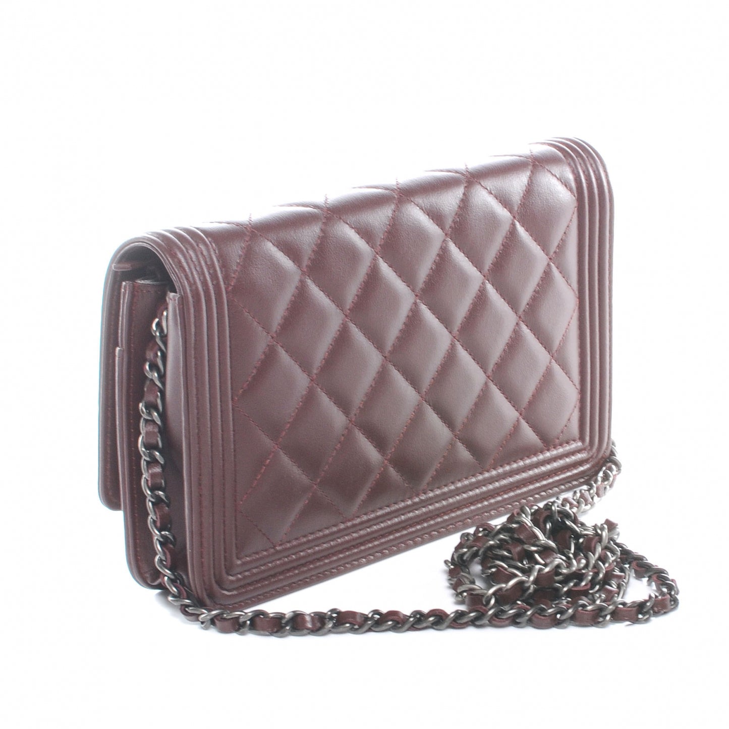 Lambskin Quilted Boy Wallet On Chain WOC Burgundy