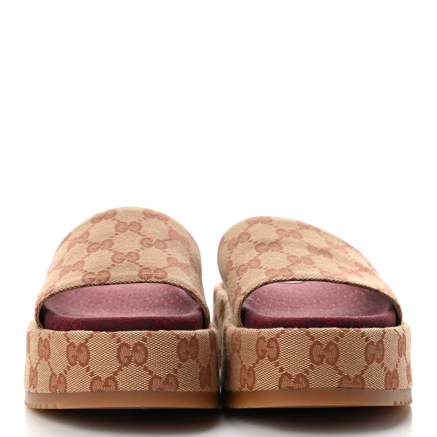 Canvas GG Monogram Angelina Platform Slide Sandals 37 Beige Ruggine
