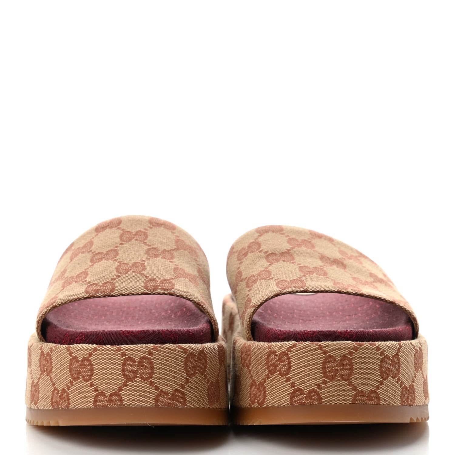 Gucci Canvas GG Monogram Angelina Platform Slide Sandals 37 Beige Ruggine 2 of 8