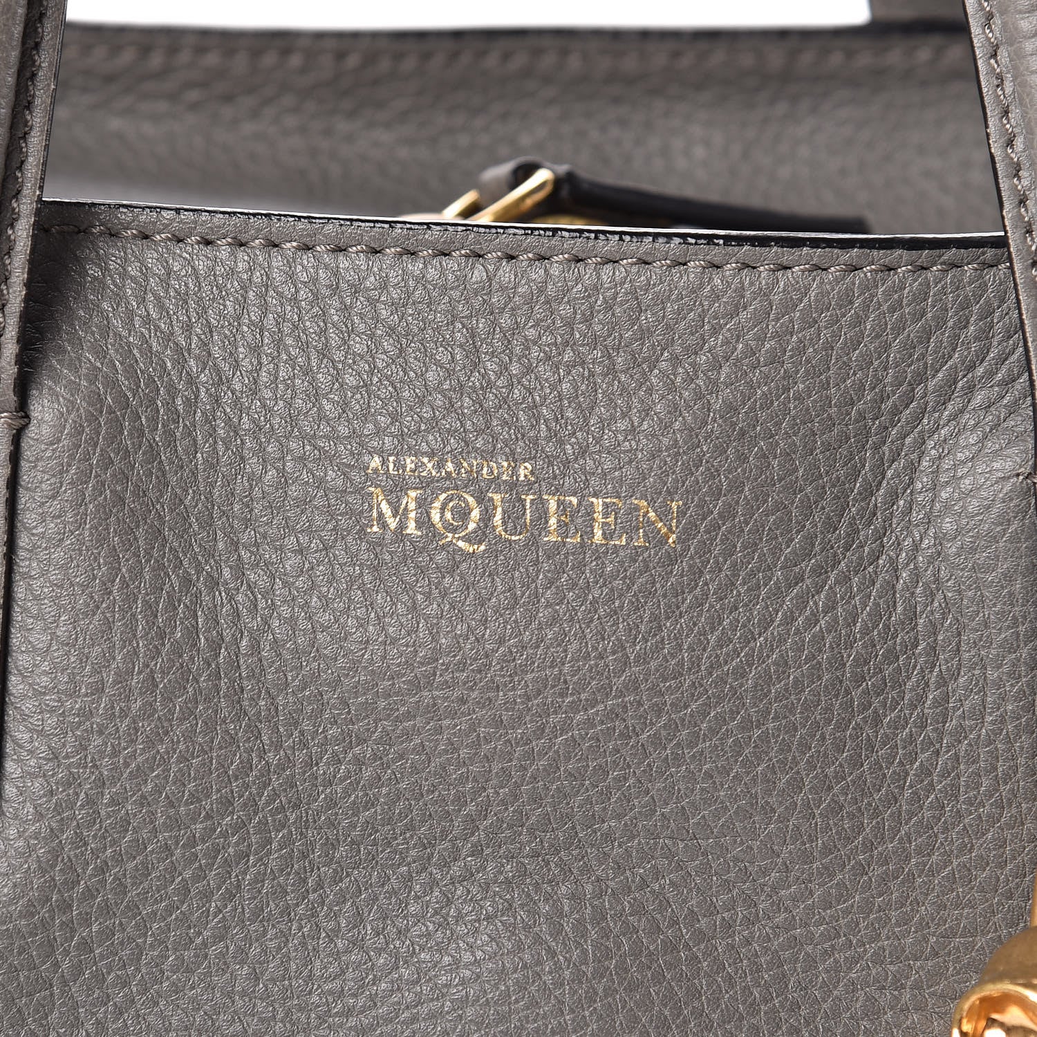 Alexander McQueen Pebbled Calfskin Small Skull Padlock Zip Around Tote Grey 6 of 12