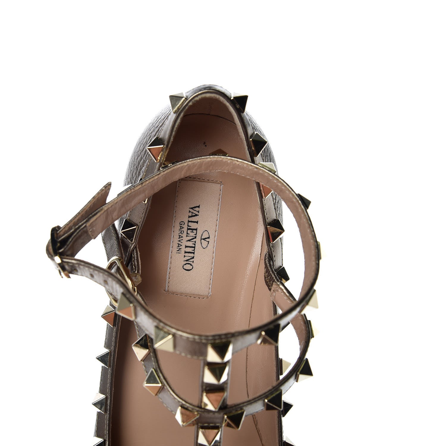 Valentino Garavani Metallic Pebbled Calfskin Rockstud Cage Ballerina Flats 39 Sasso 6 of 7