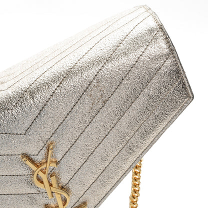 Saint Laurent Grain De Poudre Matelasse Chevron Monogram Chain Wallet Gold 6 of 10