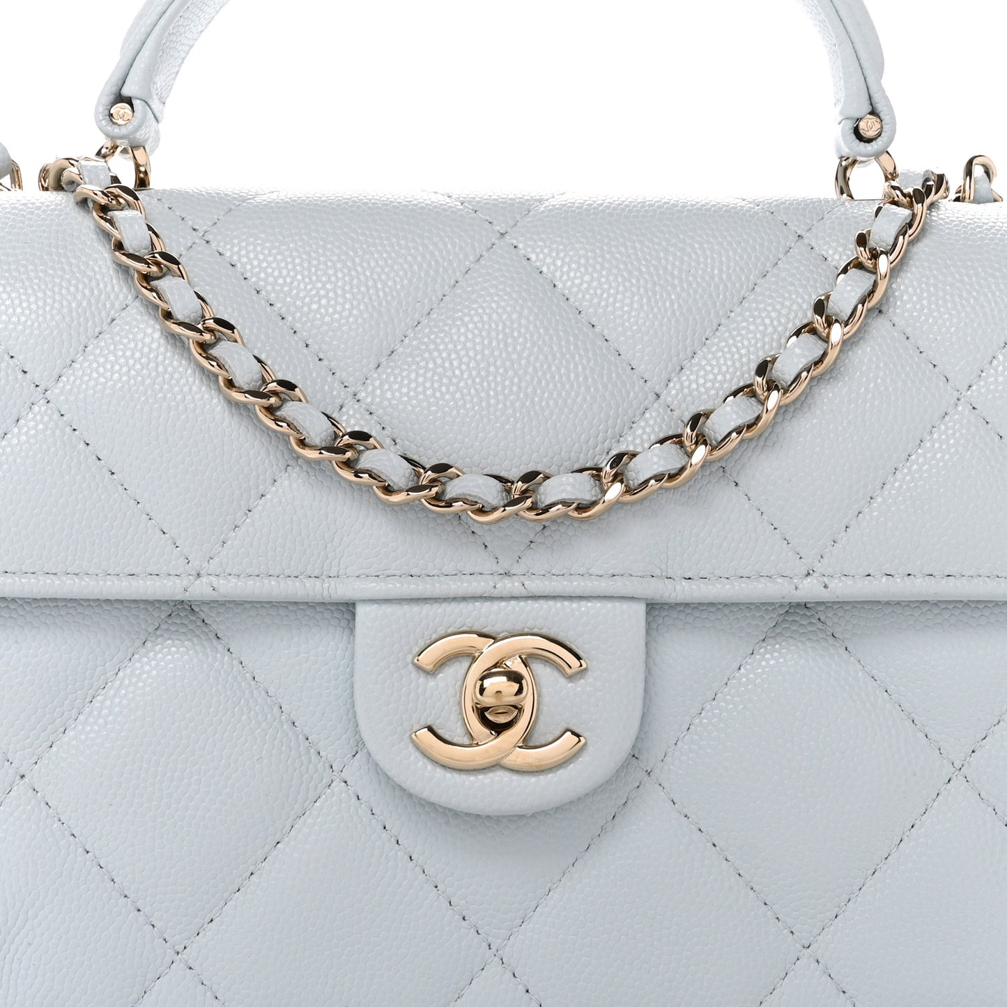 Caviar Quilted Mini Retro Twist Top Handle Flap Light Blue