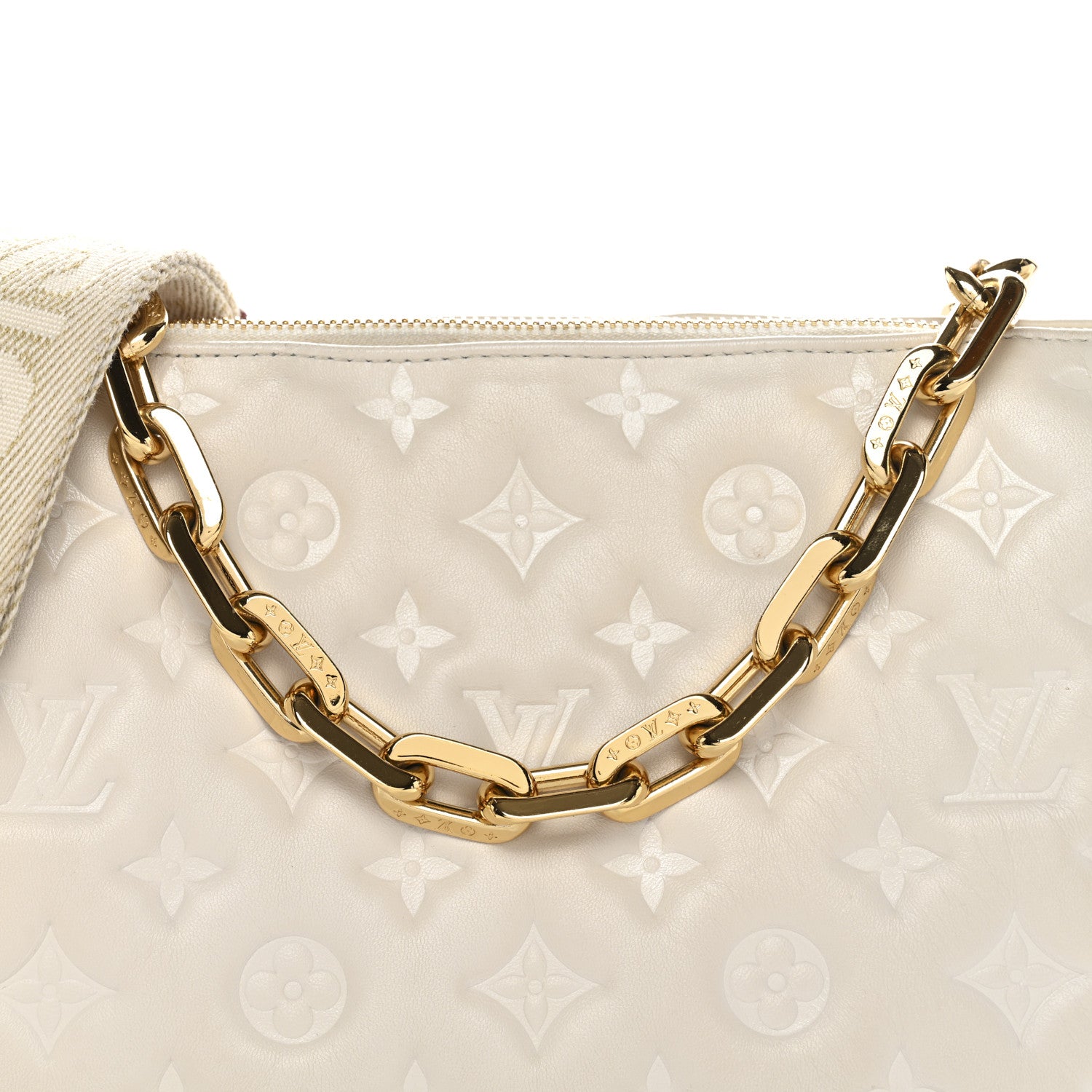 Louis Vuitton Lambskin Embossed Monogram Coussin PM Beige Cream
