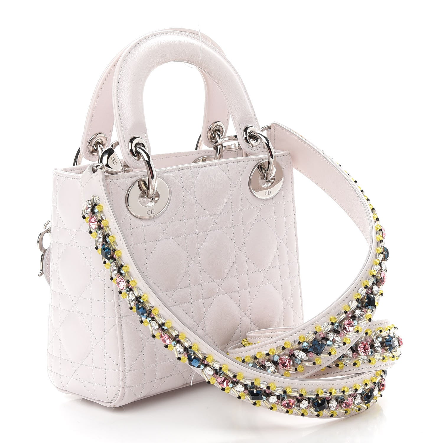Christian Dior Lambskin Cannage Mini Lady Dior Crystal Strap Off White 2 of 7