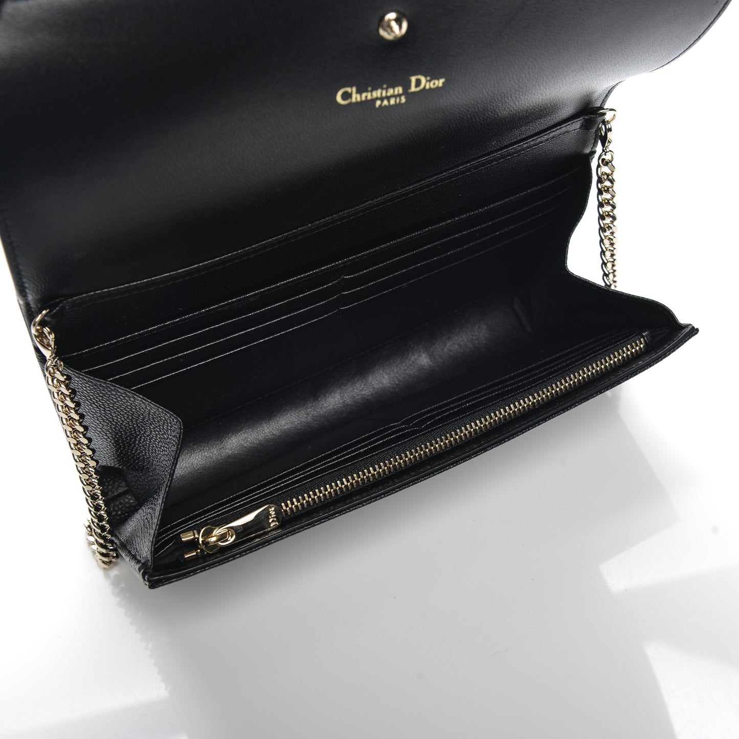 Grained Calfskin Diorama Croisiere Chain Wallet Black