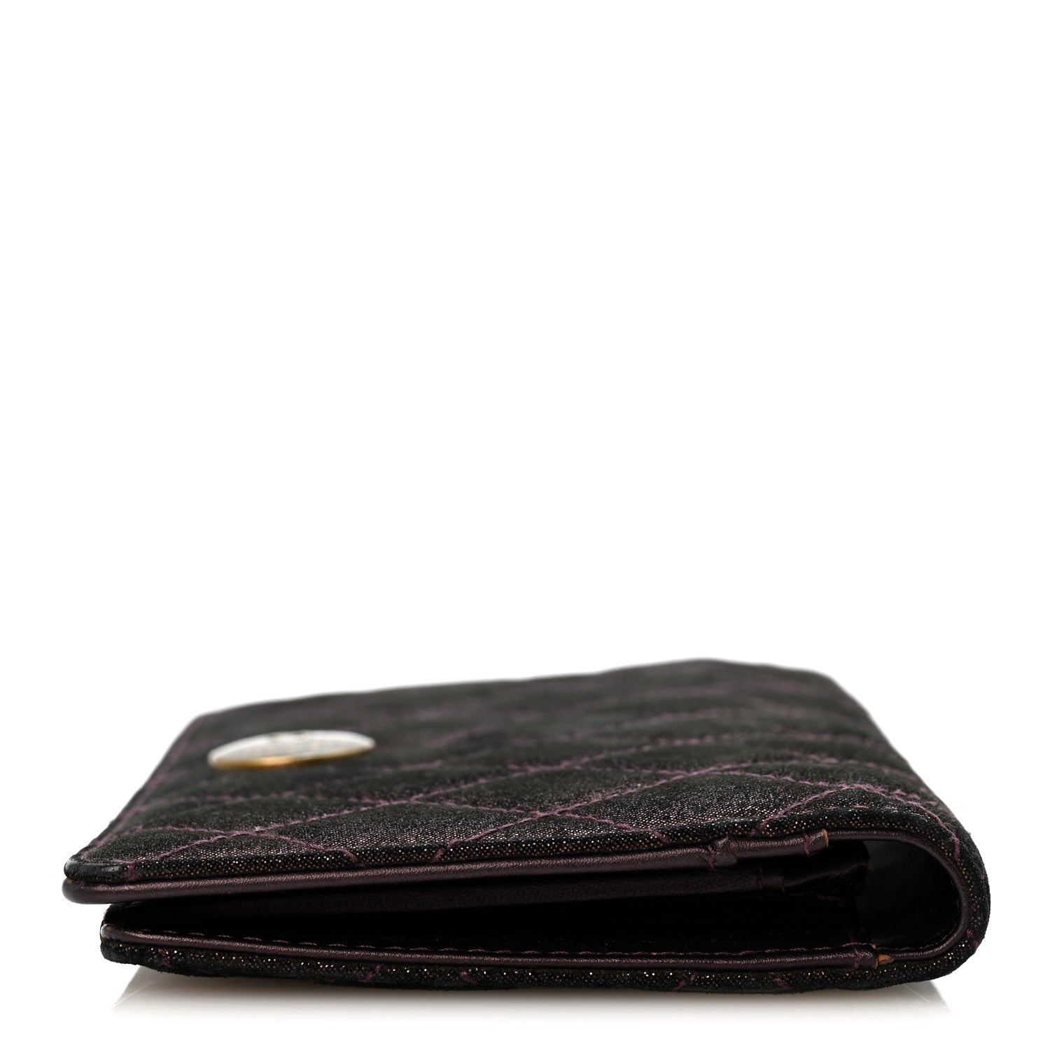 Chanel Iridescent Calfskin Quilted Tartan Button Yen Wallet Burgundy 11 of 12