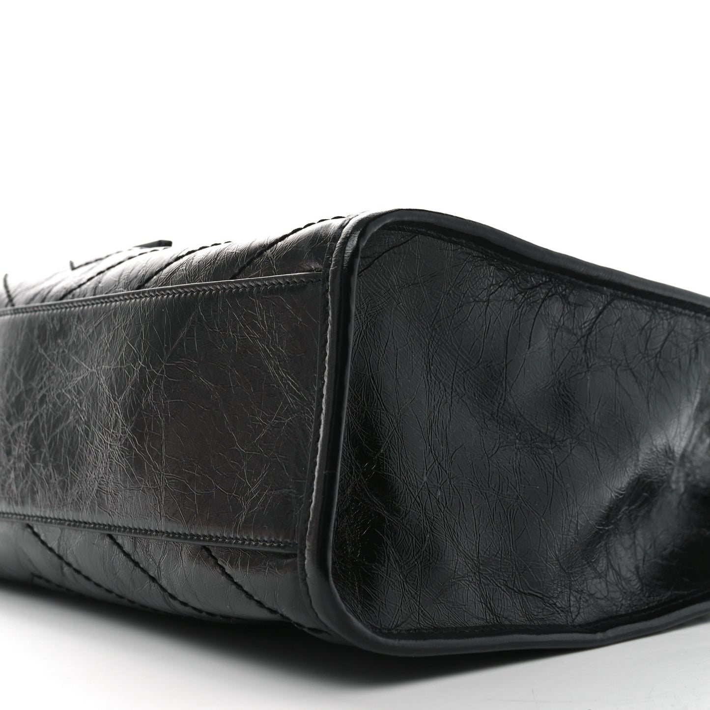 Crinkled Calfskin Matelasse Monogram Medium Niki Shopper Tote Black