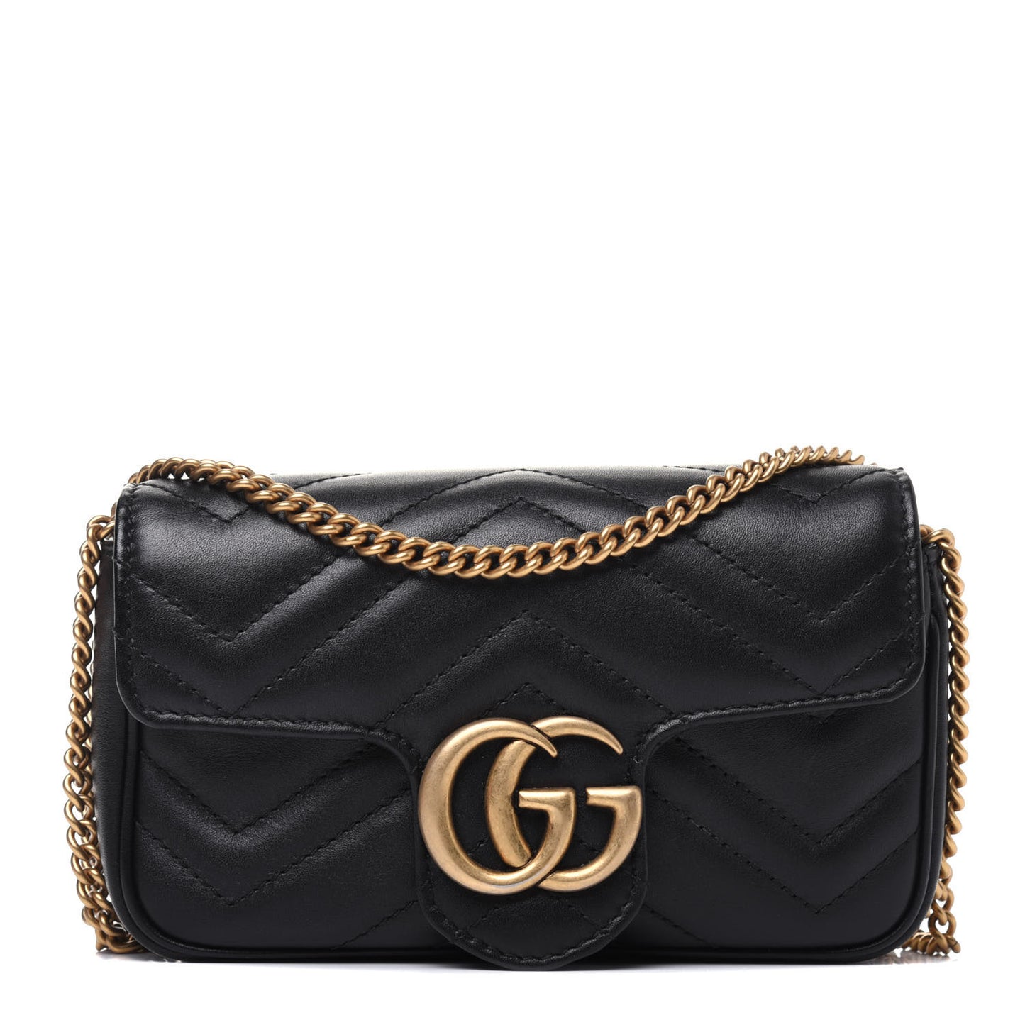 Calfskin Matelasse Super Mini GG Marmont Shoulder Bag Black