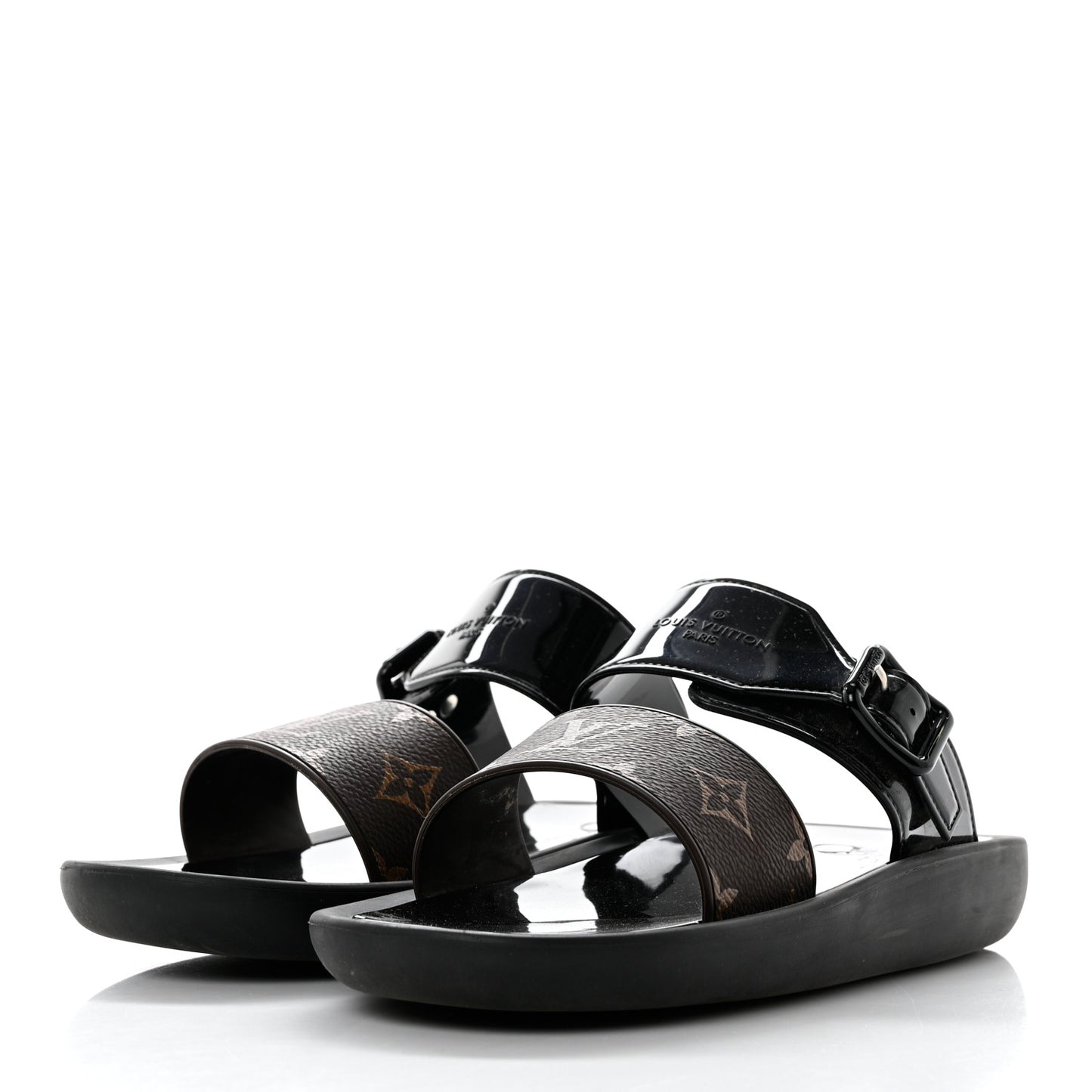 Monogram Sunbath Flat Mule Sandals 39 Black