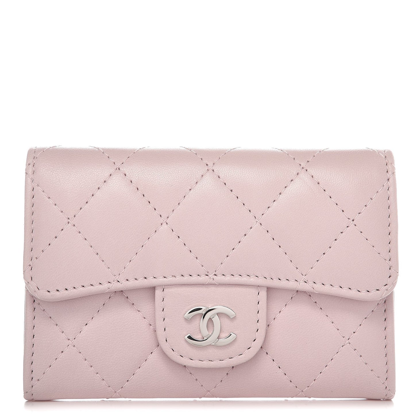Lambskin Quilted Card Holder Light Pink