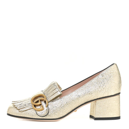 Gucci Galassia GG Marmont Fringe 50mm Loafer Pumps 36 Platino 1 of 6