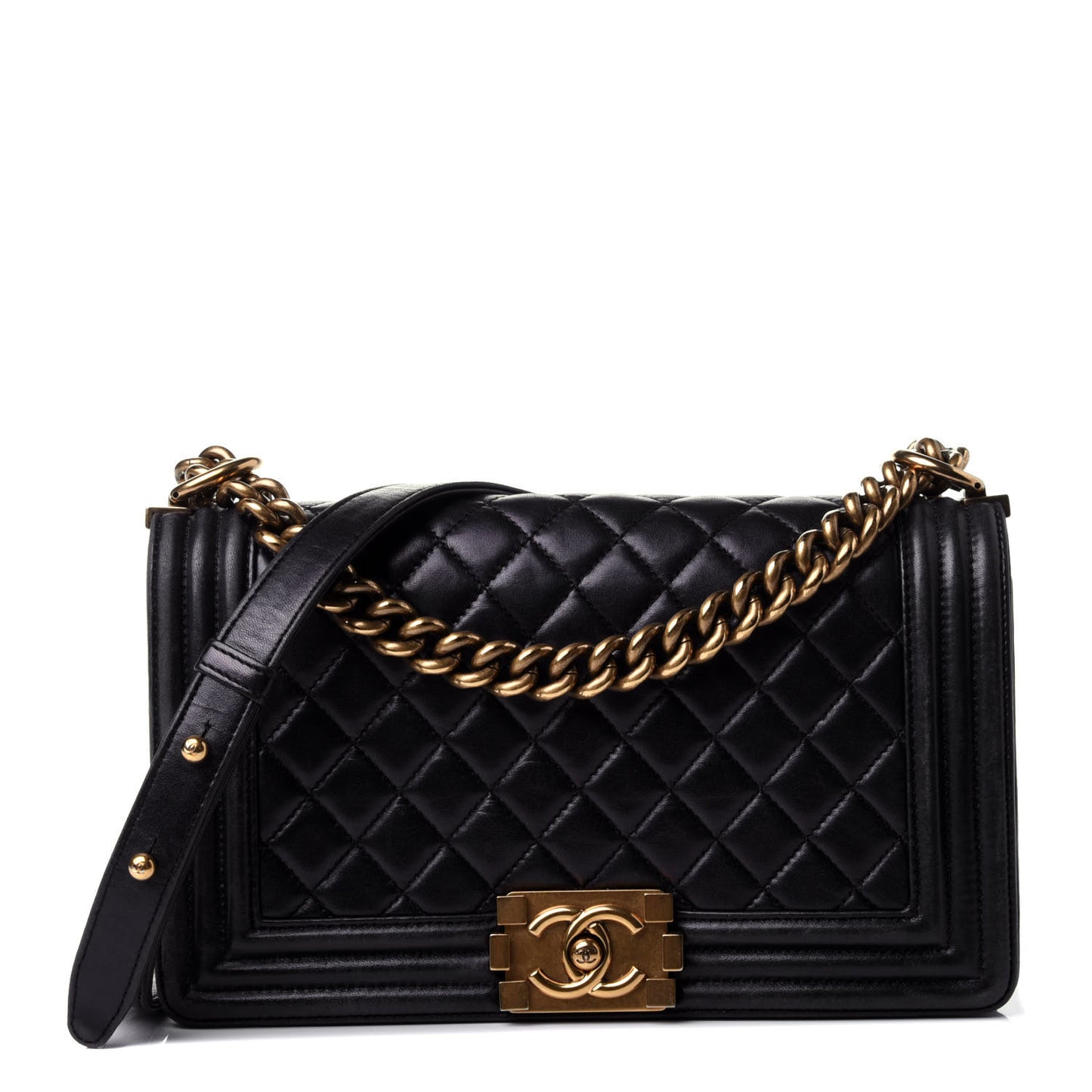Lambskin Quilted Medium Boy Flap Black