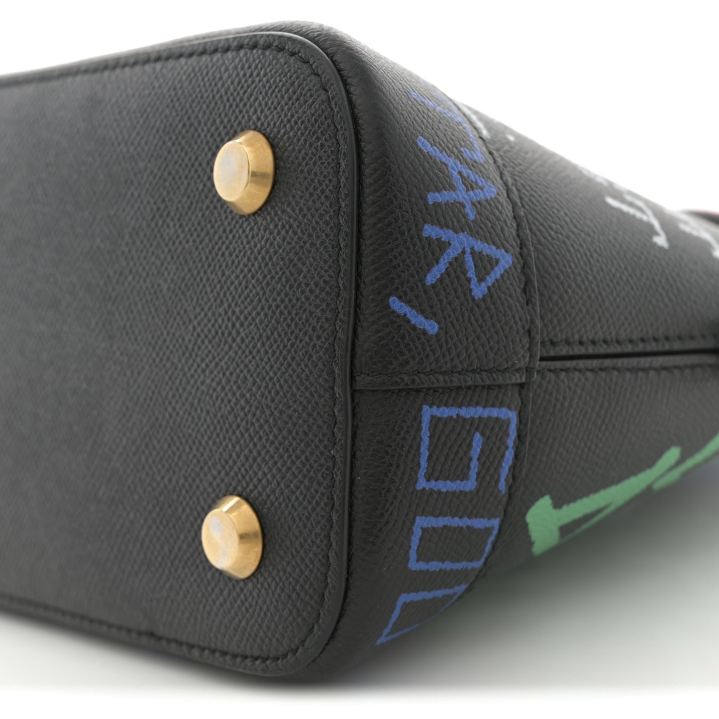 Signature Grained Calfskin Graffiti S Ville Top Handle Bag Black Multicolor
