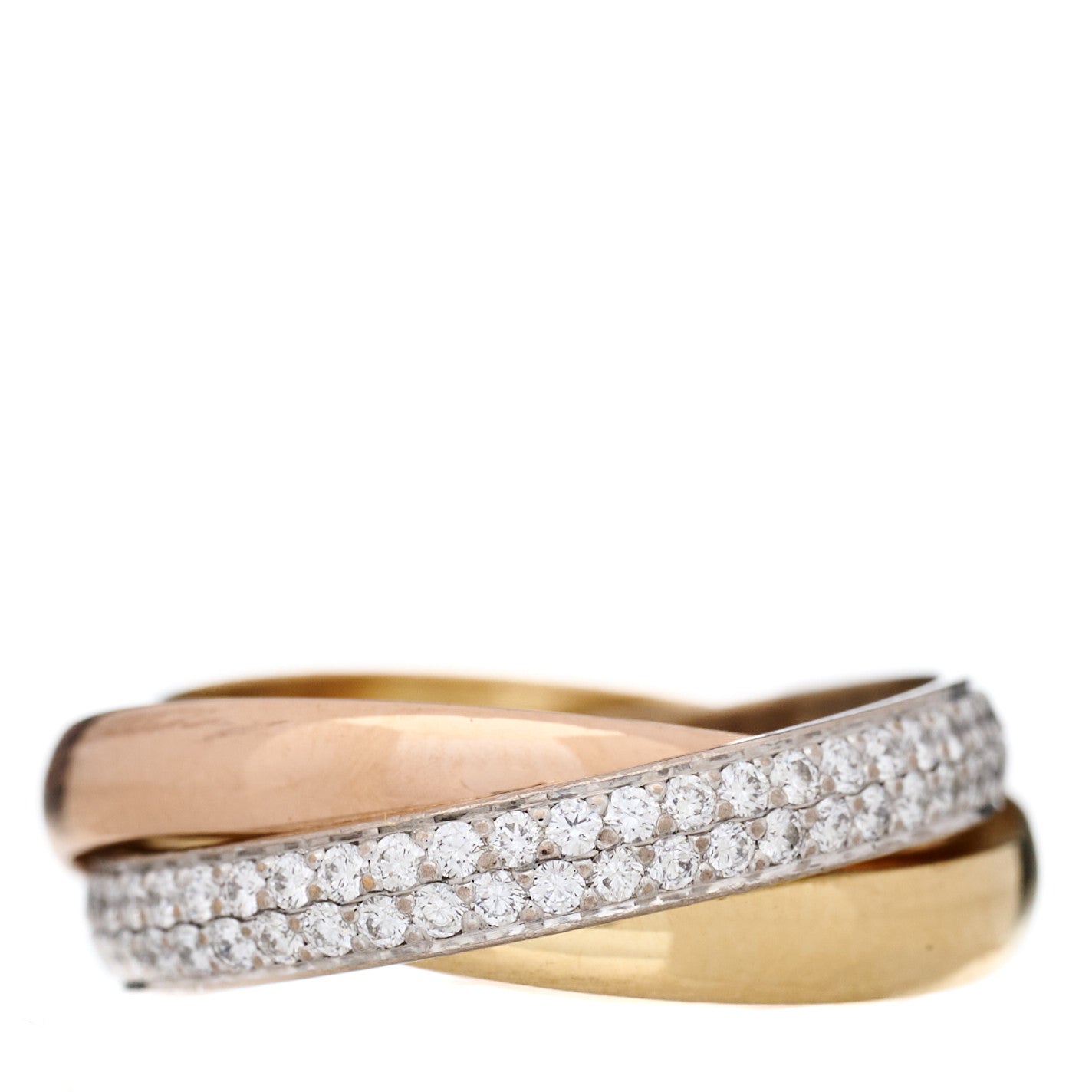 18K White Yellow Pink Gold Diamond Small Trinity Paved Ring 49 4.75