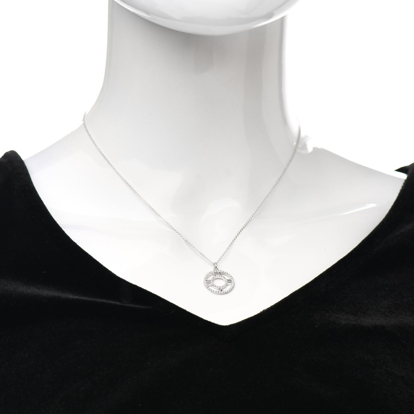 18K White Gold Diamond Small Atlas Open Pave Pendant Necklace