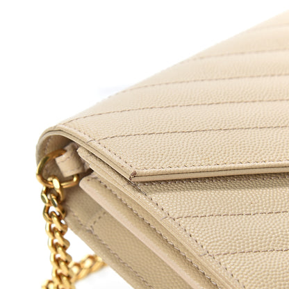 Saint Laurent Grain De Poudre Matelasse Chevron Monogram Chain Wallet Nude Powder 15 of 15