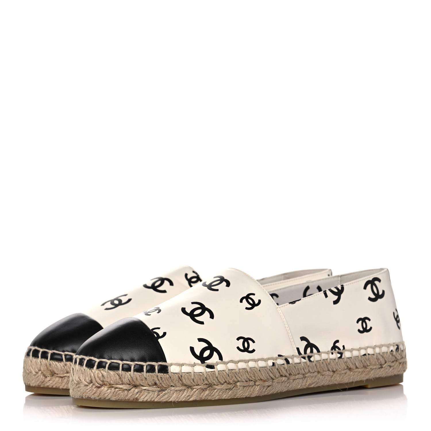 Chanel Lambskin Printed CC Espadrilles 41 White Black 3 of 10