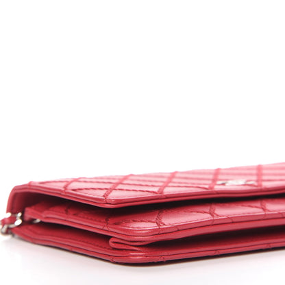 Chanel Calfskin Diamond Stitch Wallet On Chain WOC Fuchsia 6 of 12