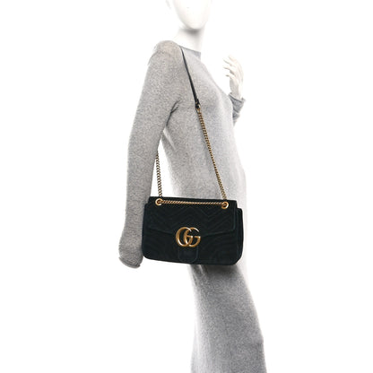 Gucci Velvet Matelasse Medium GG Marmont Shoulder Bag Black 2 of 11