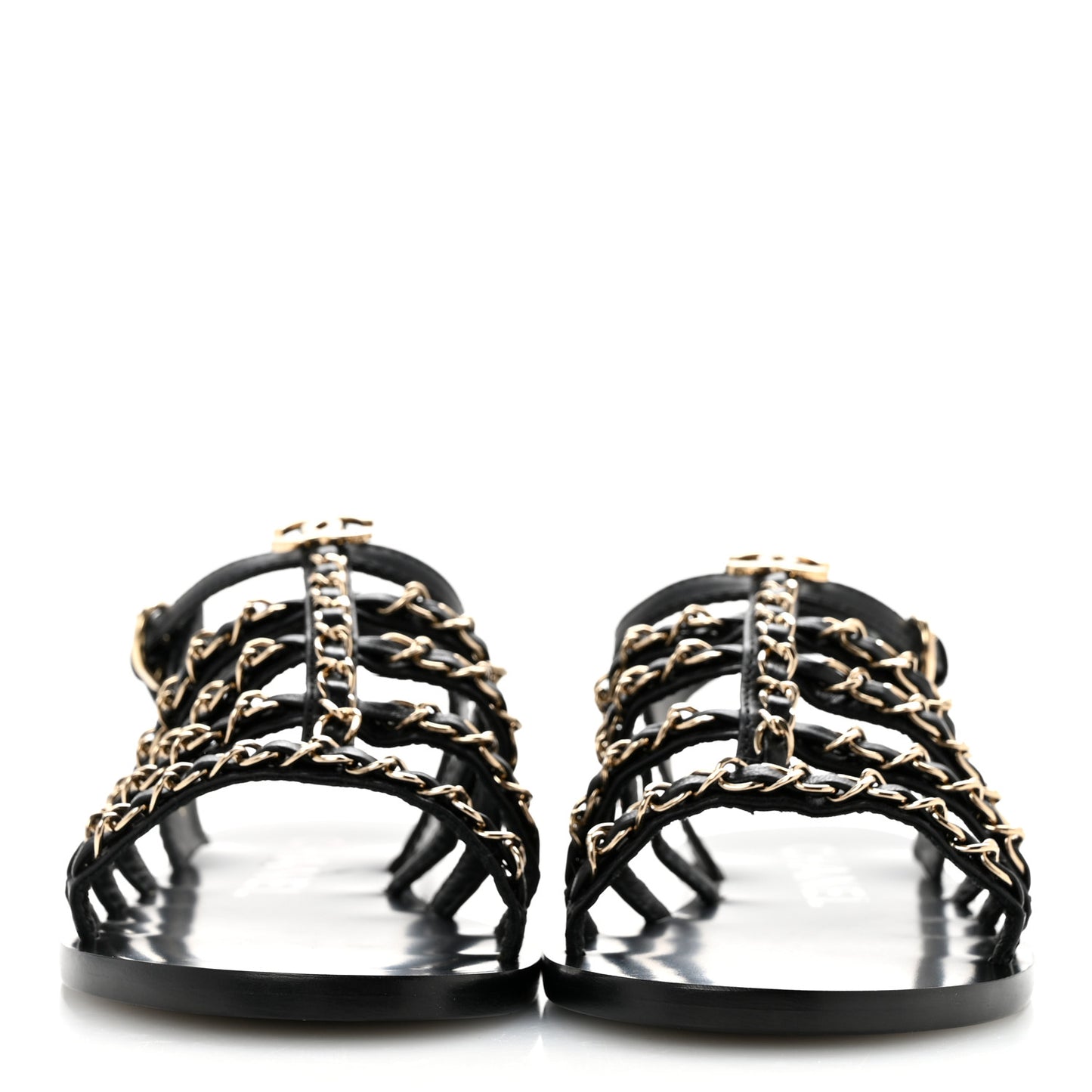 Calfskin Multi Chain CC Sandals 37 Black 37 Black