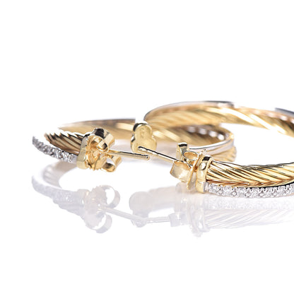 David Yurman 18K Yellow Gold Diamond Crossover Medium Hoop Earrings 3 of 4