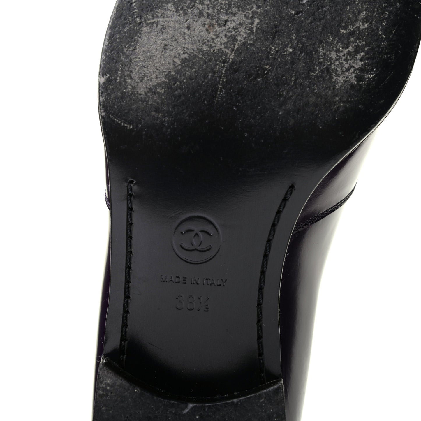 Glazed Calfskin CC Loafers 38.5 Dark Purple
