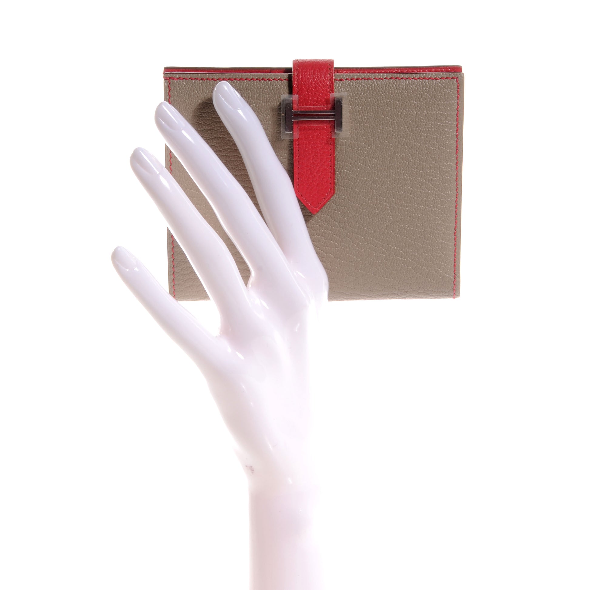 Hermes Chevre Mysore Bi-Color Compact Bearn Wallet Etoupe Bougainvillea 2 of 8