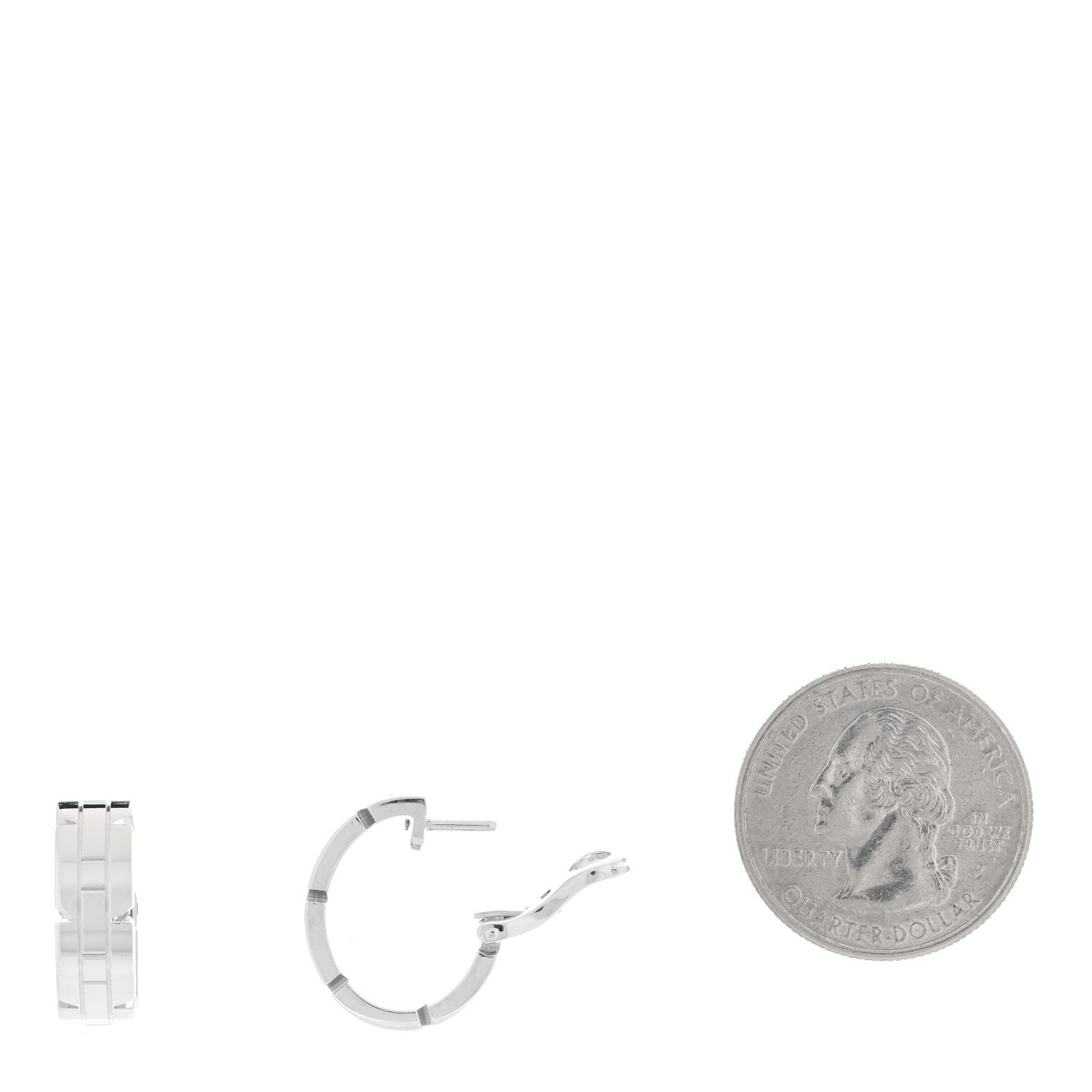 Cartier 18K White Gold Tank Francaise Hoop Earrings 2 of 5