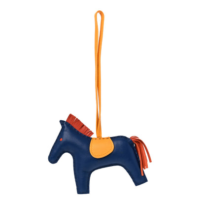 Hermes Milo Lambskin Grigri Rodeo Horse Bag Charm MM Bleu de Malte Cornaline Jaune D'Or 1 of 4