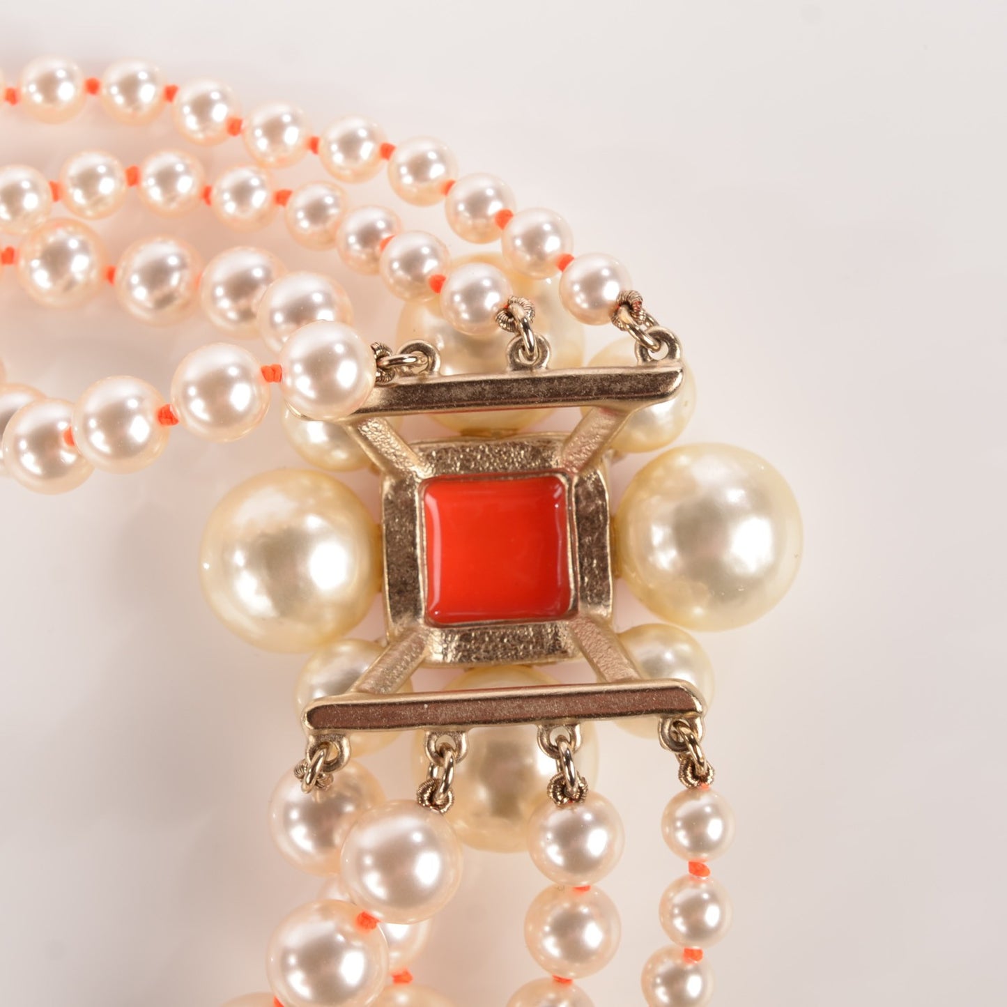 Pearl Multi Strand Long CC Necklace Gold