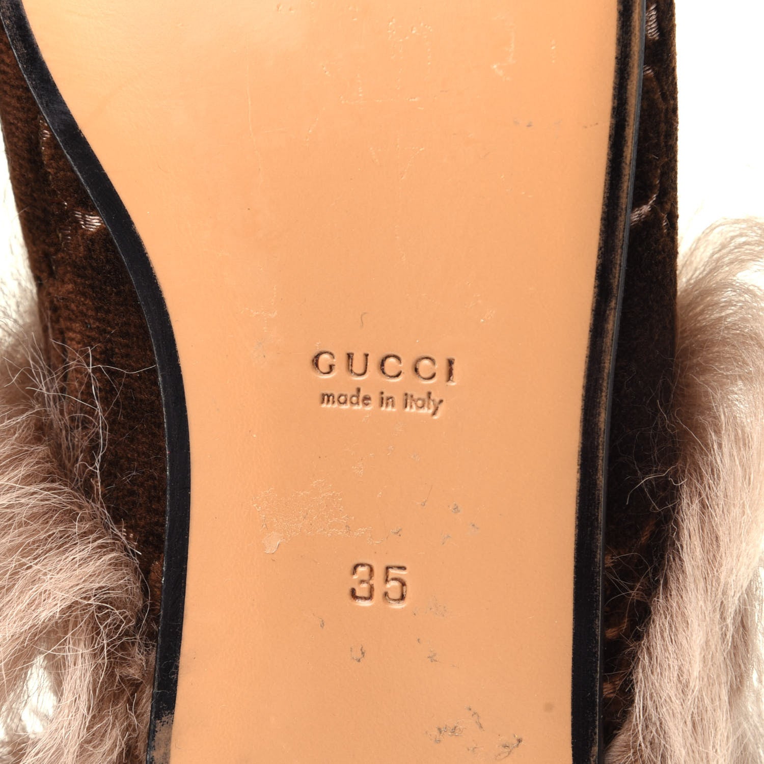 Gucci Velvet GG Monogram Fur Womens Princetown Slippers 35 Brown Black Natural 8 of 10