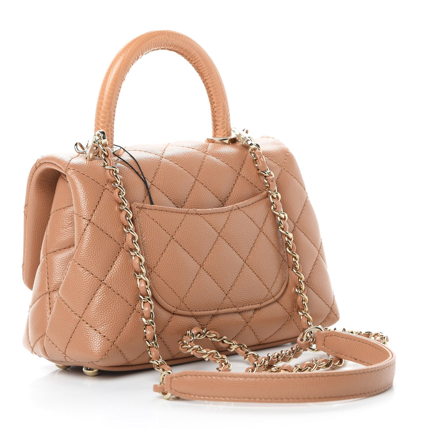 Caviar Lizard Embossed Quilted Extra Mini Coco Handle Flap Brown