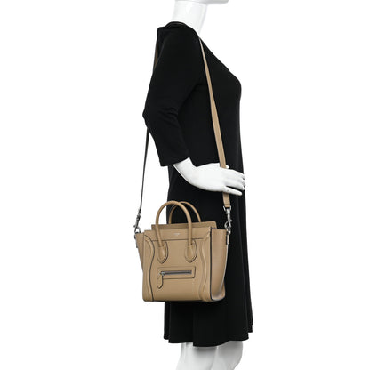 Celine Drummed Calfskin Nano Luggage Dune 2 of 12