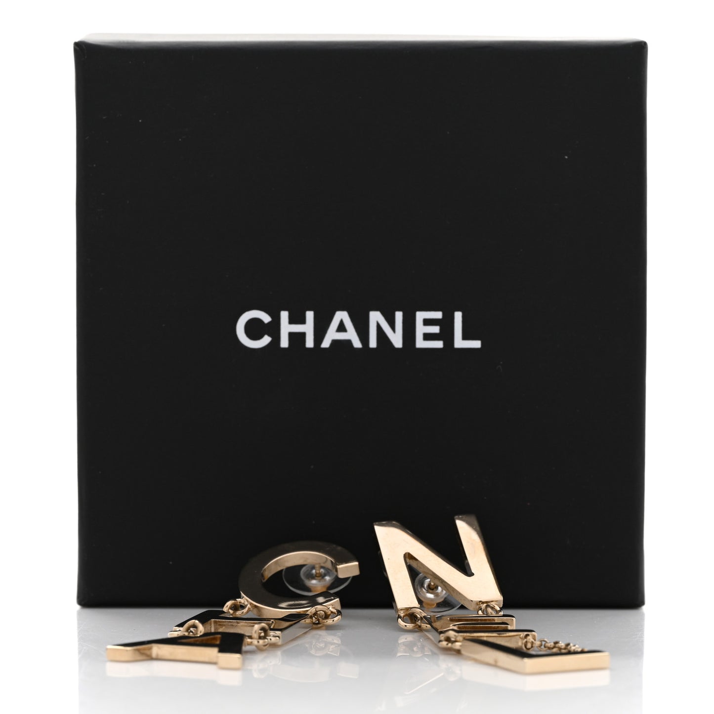 Metal Cha-Nel Logo Drop Earrings Gold