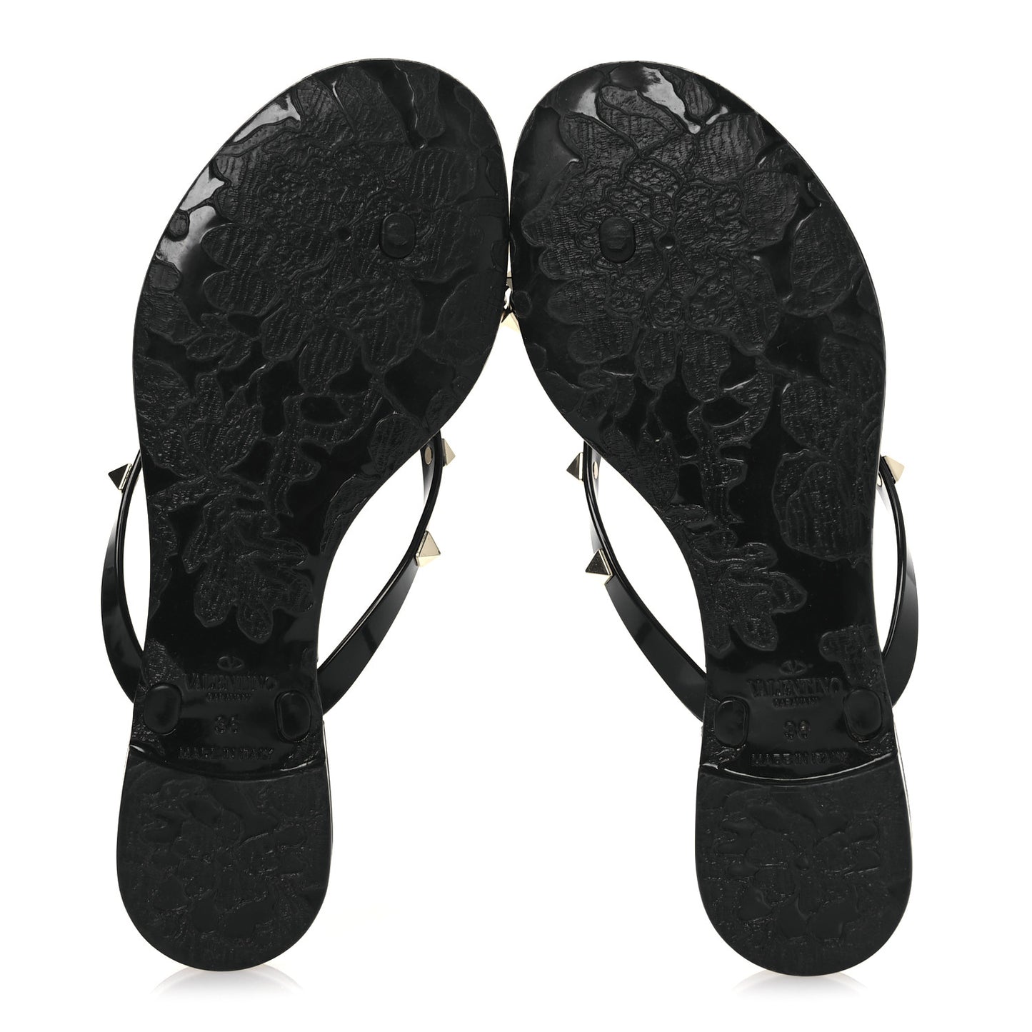 PVC Jelly Rockstud Bow Thong Sandals 36 Black