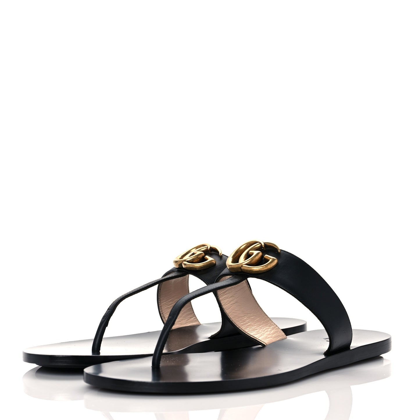 Calfskin GG Marmont Thong Sandals 39.5 Black