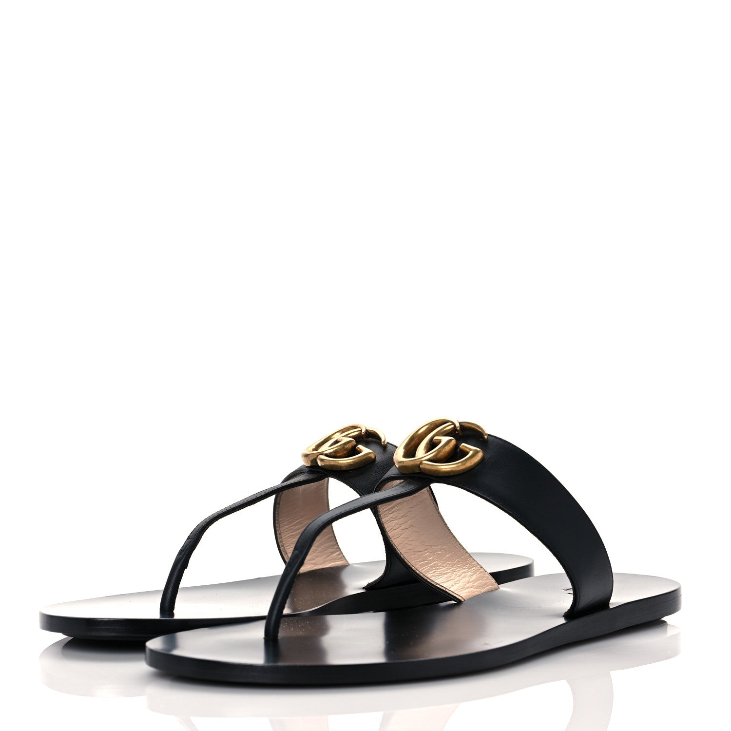 Gucci Calfskin GG Marmont Thong Sandals 39.5 Black 3 of 7