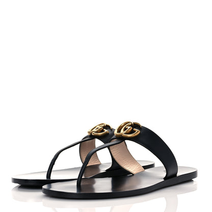 Gucci Calfskin GG Marmont Thong Sandals 39.5 Black 3 of 7